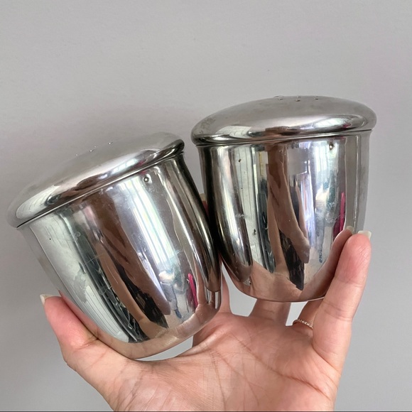 Vintage Pair of Large Silver Metal Salt & Pepper Shakers - approx 200mL